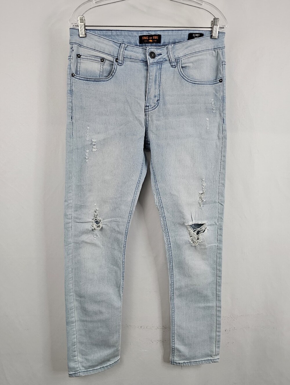 Ring of Fire Men's Light Wash Distressed Skinny Jeans, Sz 32 x 30